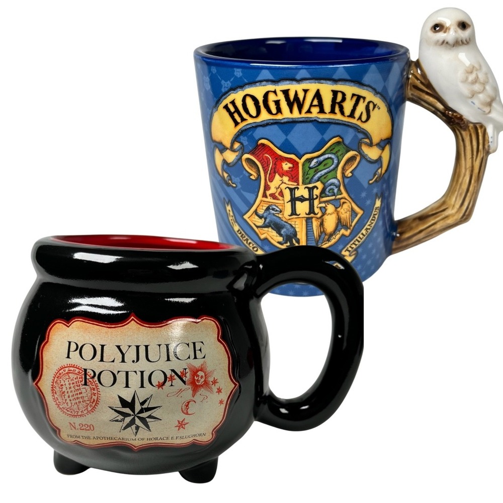 Harry Potter Collectible‎ Mug Set Hogwarts Owl Handle Polyjuice Cauldron